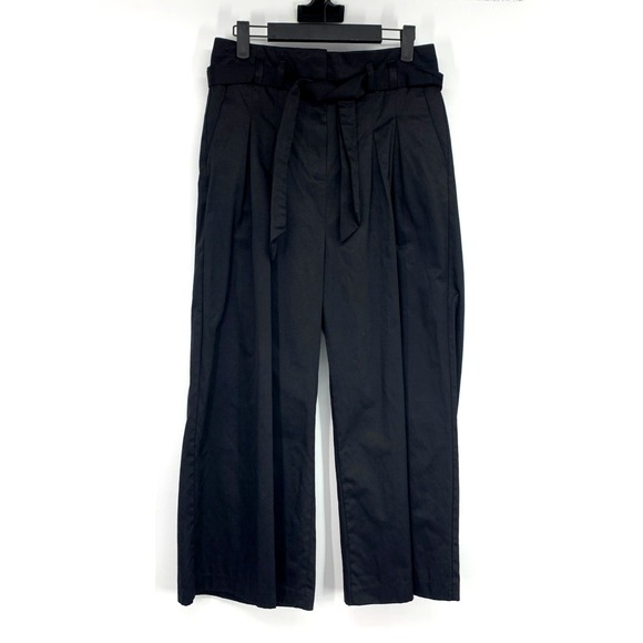 M&S Collection Pants Womens Size 6 US 10 UK Black Wide Leg Cropped Belted Waist - Picture 1 of 9